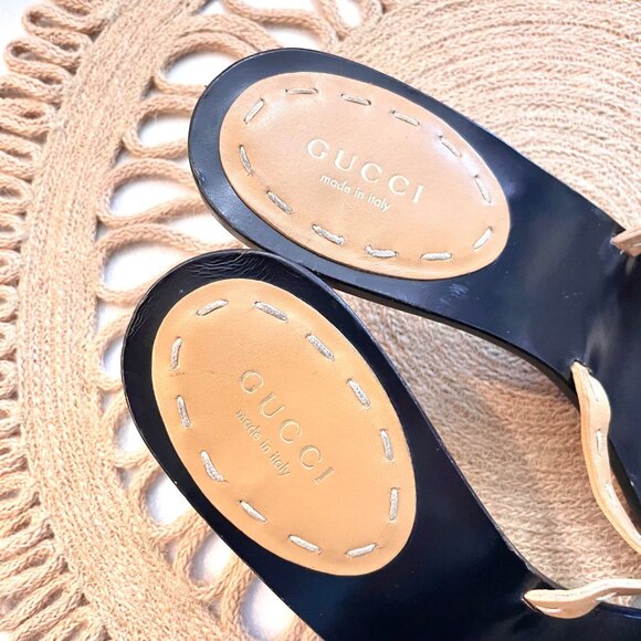 Gucci x Tom Ford Collection Tan Black Leather Bamboo Open Toe Slide Heels Size 9 - Picture 6 of 9